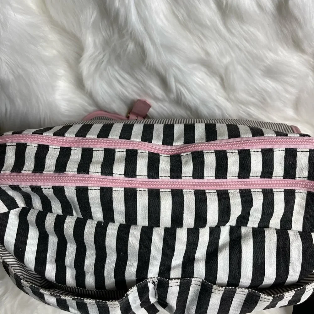 Lovevook laptop  shoulder bag Black & white stripes canvas,pink faux leather